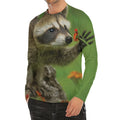 Raccoon And Flower Print Men's Long Sleeve Rash Guard