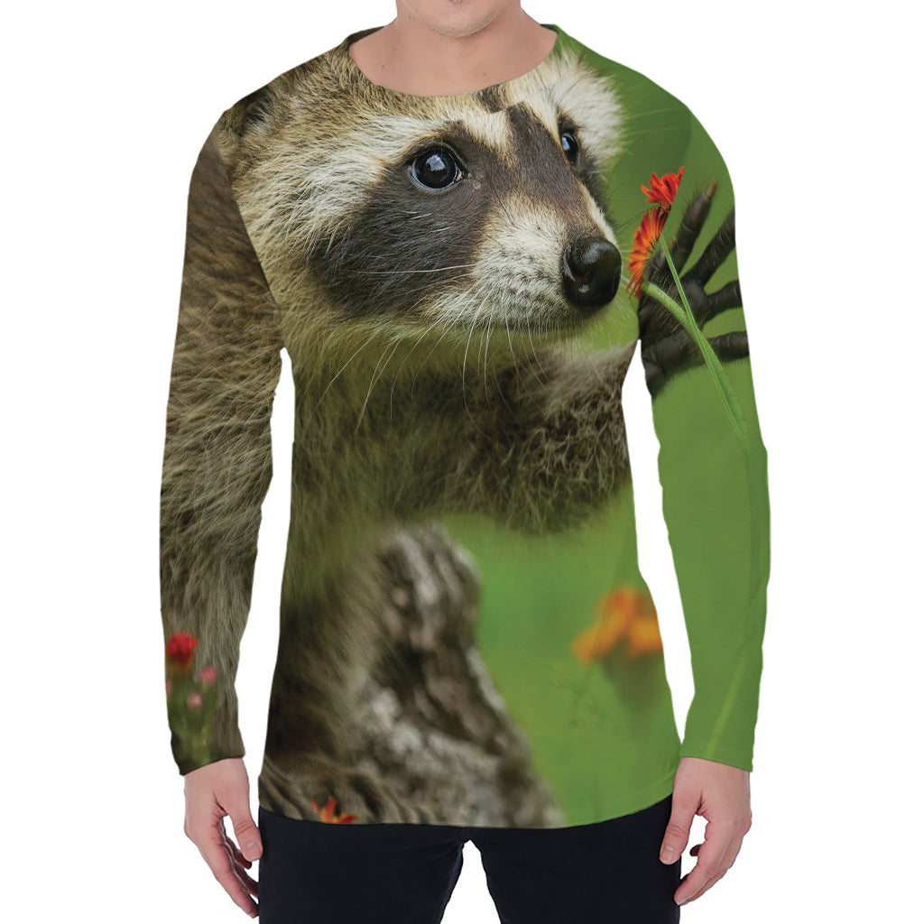 Raccoon And Flower Print Men's Long Sleeve T-Shirt