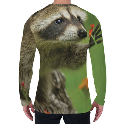 Raccoon And Flower Print Men's Long Sleeve T-Shirt