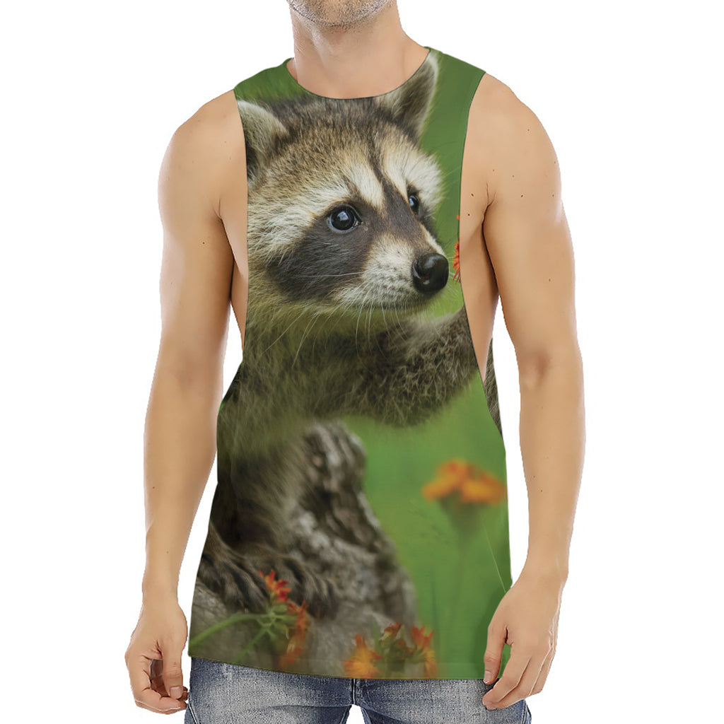 Raccoon And Flower Print Men's Muscle Tank Top