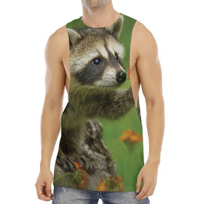Raccoon And Flower Print Men's Muscle Tank Top