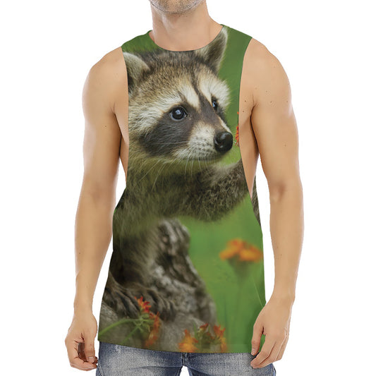 Raccoon And Flower Print Men's Muscle Tank Top
