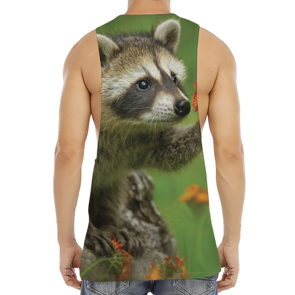Raccoon And Flower Print Men's Muscle Tank Top