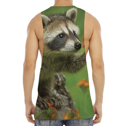Raccoon And Flower Print Men's Muscle Tank Top