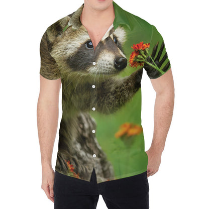 Raccoon And Flower Print Men's Shirt