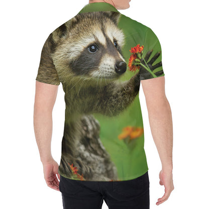 Raccoon And Flower Print Men's Shirt
