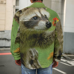 Raccoon And Flower Print Men's Shirt Jacket