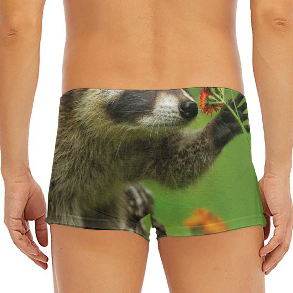 Raccoon And Flower Print Men's Short Boxer Briefs