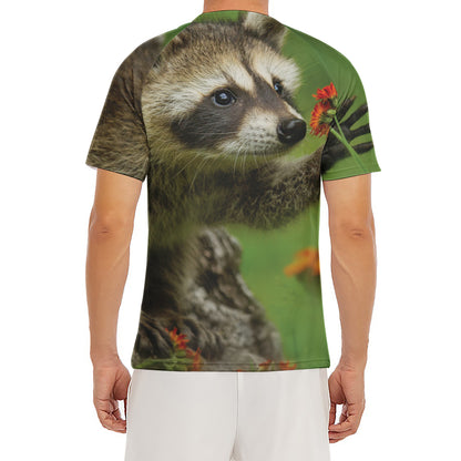 Raccoon And Flower Print Men's Short Sleeve Rash Guard