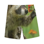 Raccoon And Flower Print Men's Sports Shorts