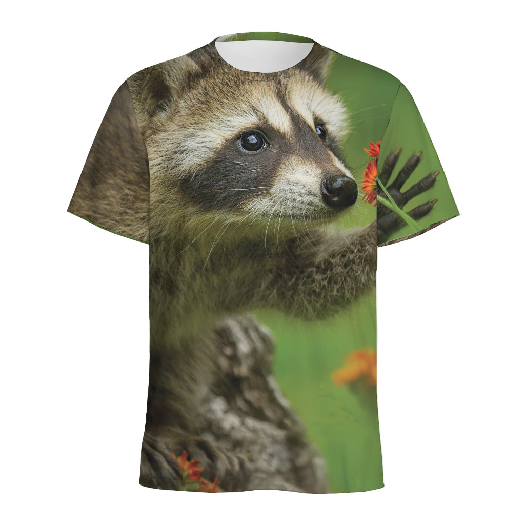 Raccoon And Flower Print Men's Sports T-Shirt