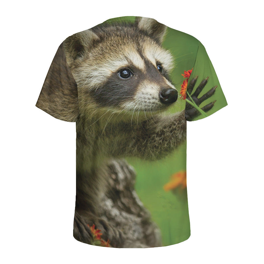 Raccoon And Flower Print Men's Sports T-Shirt