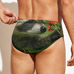 Raccoon And Flower Print Men's Swim Briefs