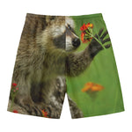 Raccoon And Flower Print Men's Swim Trunks