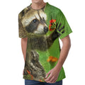 Raccoon And Flower Print Men's Velvet T-Shirt