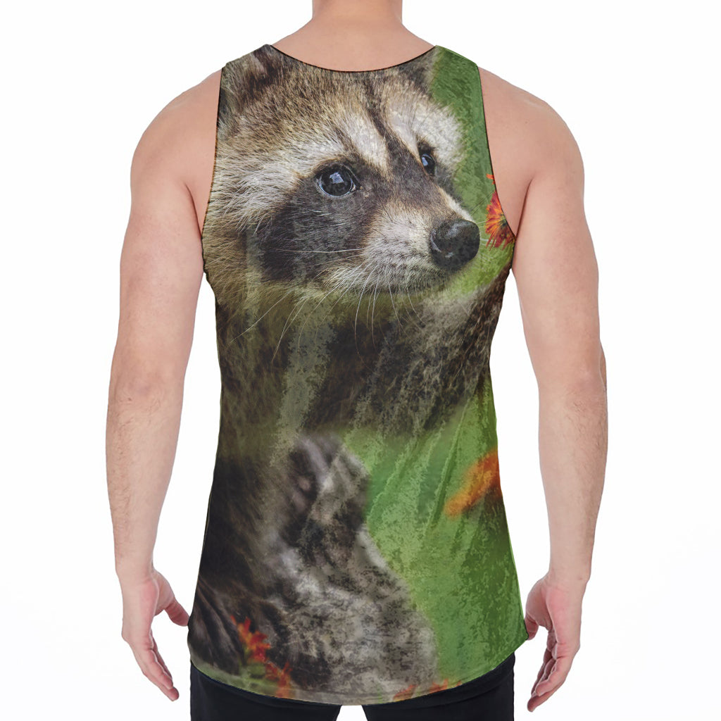 Raccoon And Flower Print Men's Velvet Tank Top