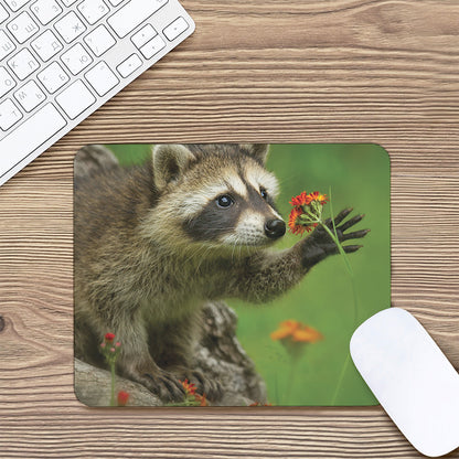 Raccoon And Flower Print Mouse Pad