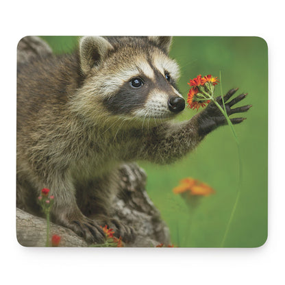 Raccoon And Flower Print Mouse Pad