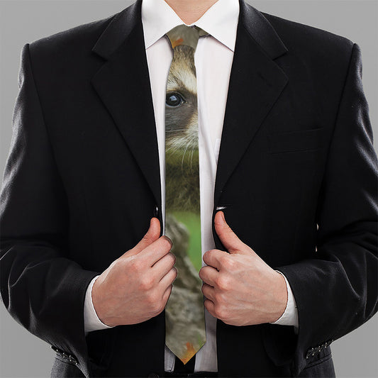 Raccoon And Flower Print Necktie