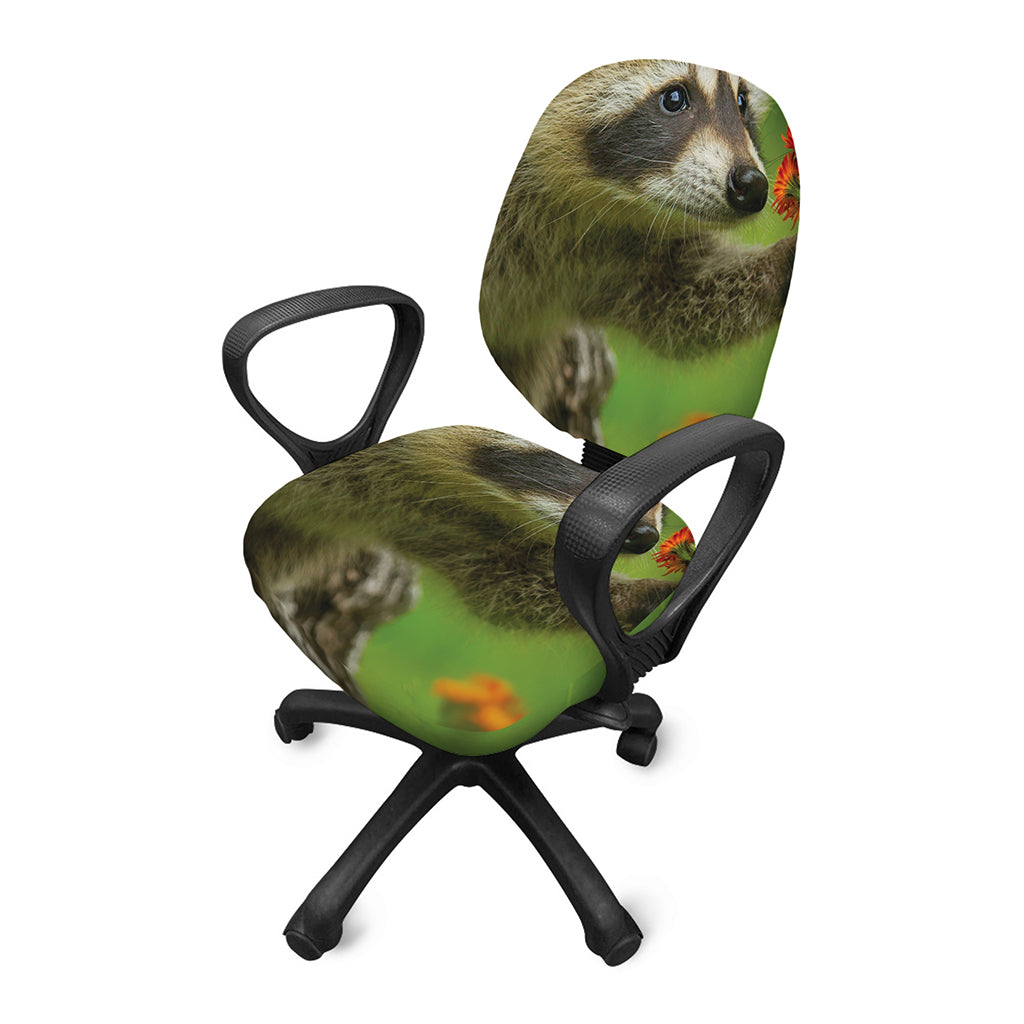Raccoon And Flower Print Office Chair Cover