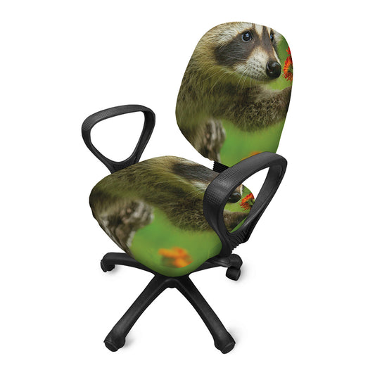 Raccoon And Flower Print Office Chair Cover