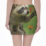 Raccoon And Flower Print Pencil Mini Skirt