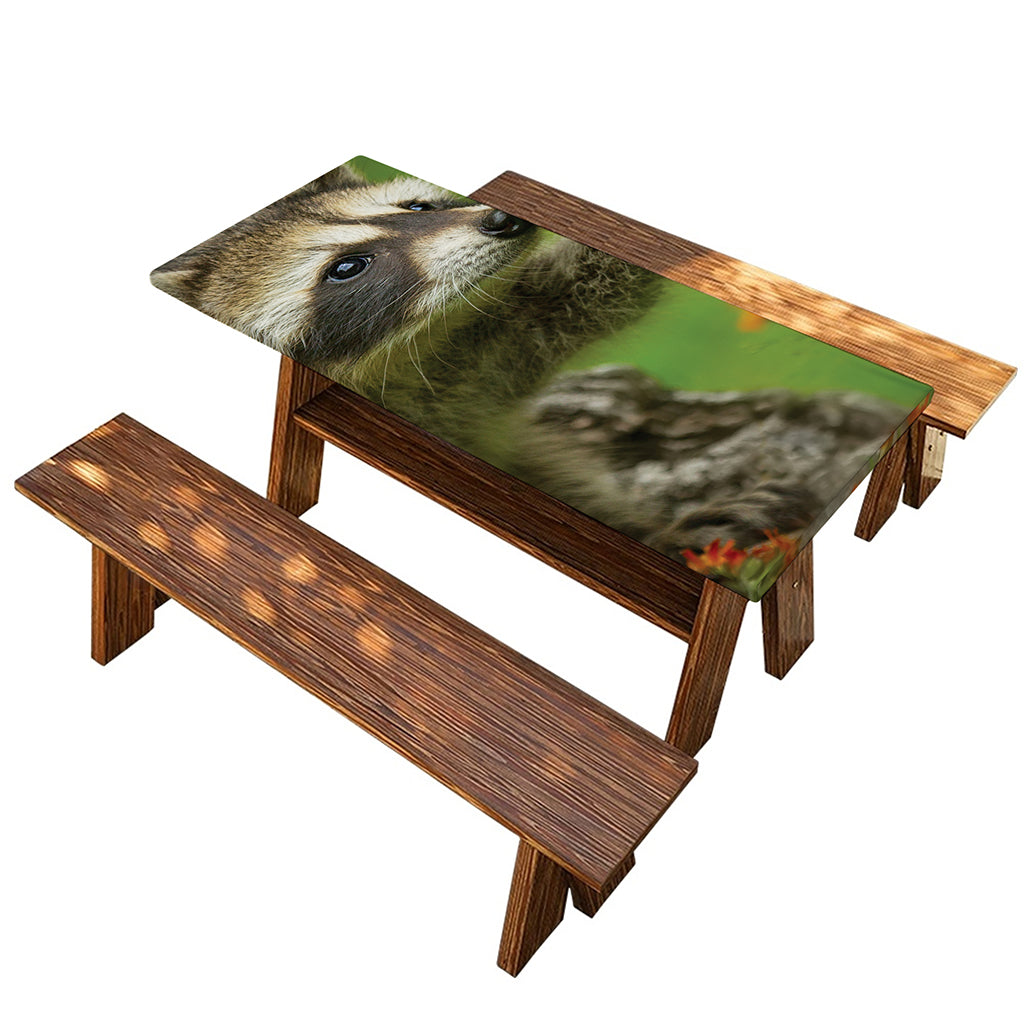 Raccoon And Flower Print Picnic Table Cover