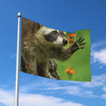 Raccoon And Flower Print Polyester Flag