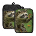 Raccoon And Flower Print Pot Holders With Pocket