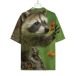 Raccoon And Flower Print Rayon Hawaiian Shirt