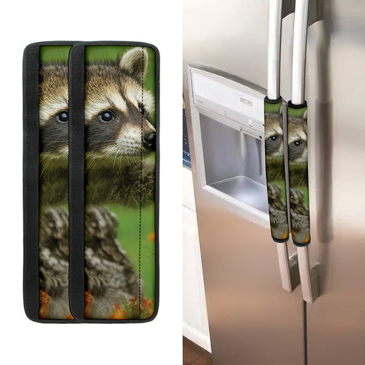Raccoon And Flower Print Refrigerator Handle Covers