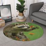 Raccoon And Flower Print Round Rug