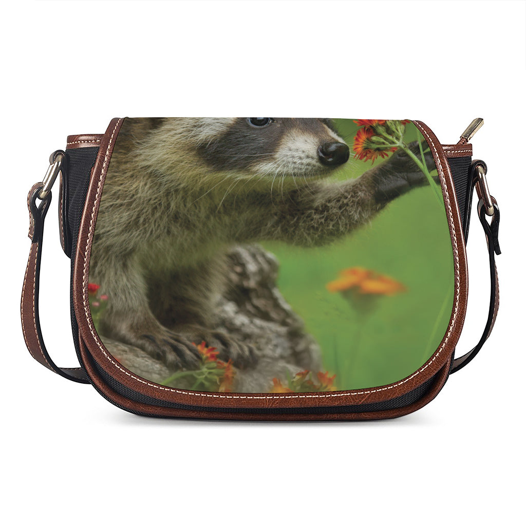 Raccoon And Flower Print Saddle Bag
