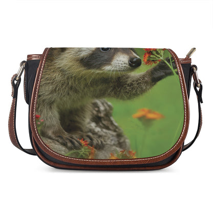 Raccoon And Flower Print Saddle Bag