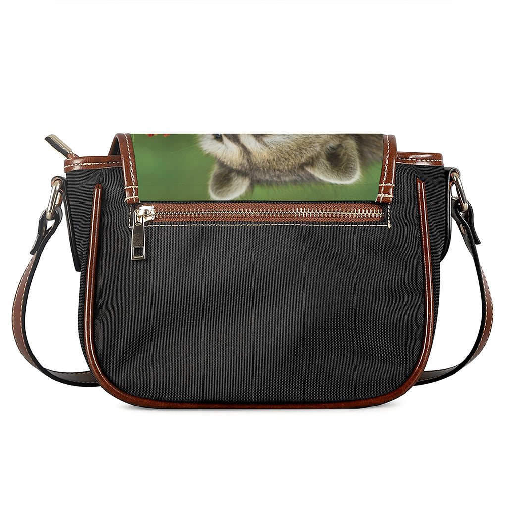 Raccoon And Flower Print Saddle Bag