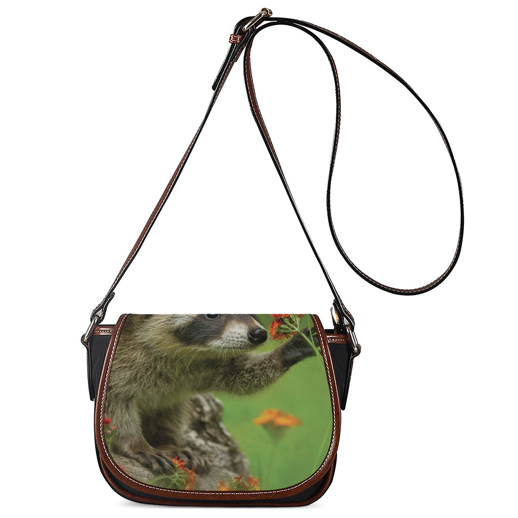 Raccoon And Flower Print Saddle Bag
