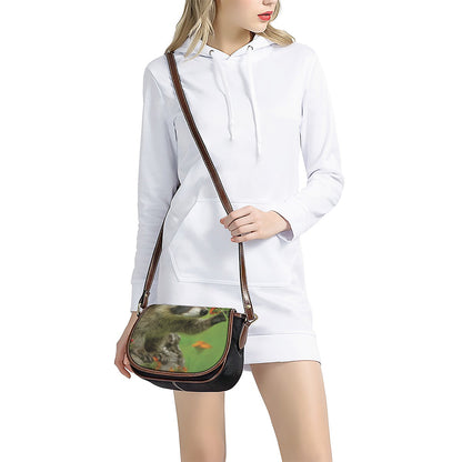 Raccoon And Flower Print Saddle Bag