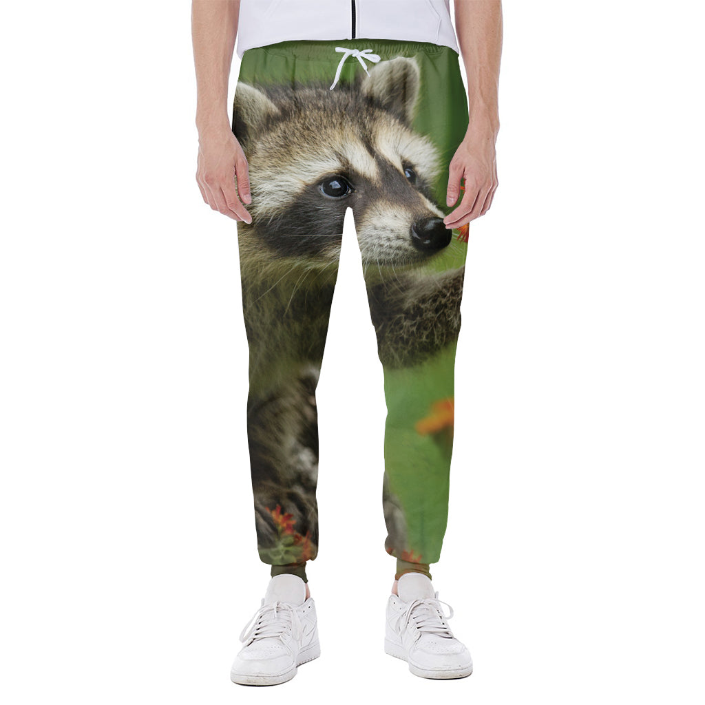 Raccoon And Flower Print Scuba Joggers