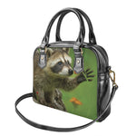 Raccoon And Flower Print Shoulder Handbag
