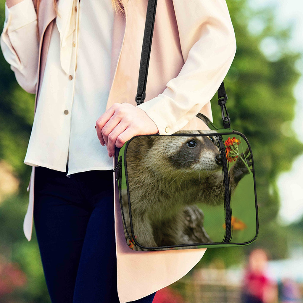 Raccoon And Flower Print Shoulder Strap Bible Bag