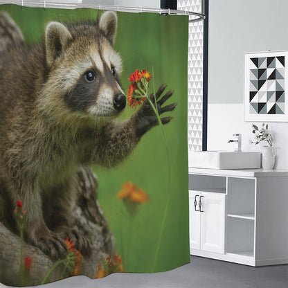 Raccoon And Flower Print Shower Curtain