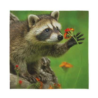 Raccoon And Flower Print Silk Bandana