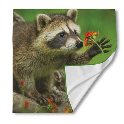Raccoon And Flower Print Silk Bandana