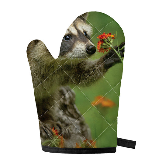 Raccoon And Flower Print Single Oven Mitt