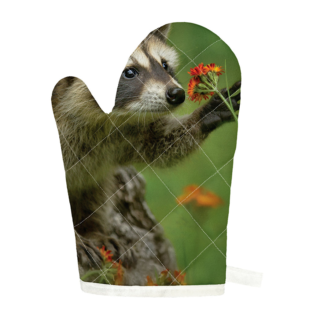 Raccoon And Flower Print Single Oven Mitt