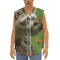 Raccoon And Flower Print Sleeveless Baseball Jersey
