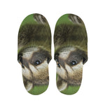 Raccoon And Flower Print Slippers