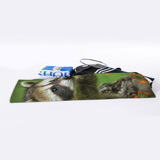 Raccoon And Flower Print Sports Towel