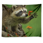 Raccoon And Flower Print Tapestry