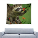 Raccoon And Flower Print Tapestry